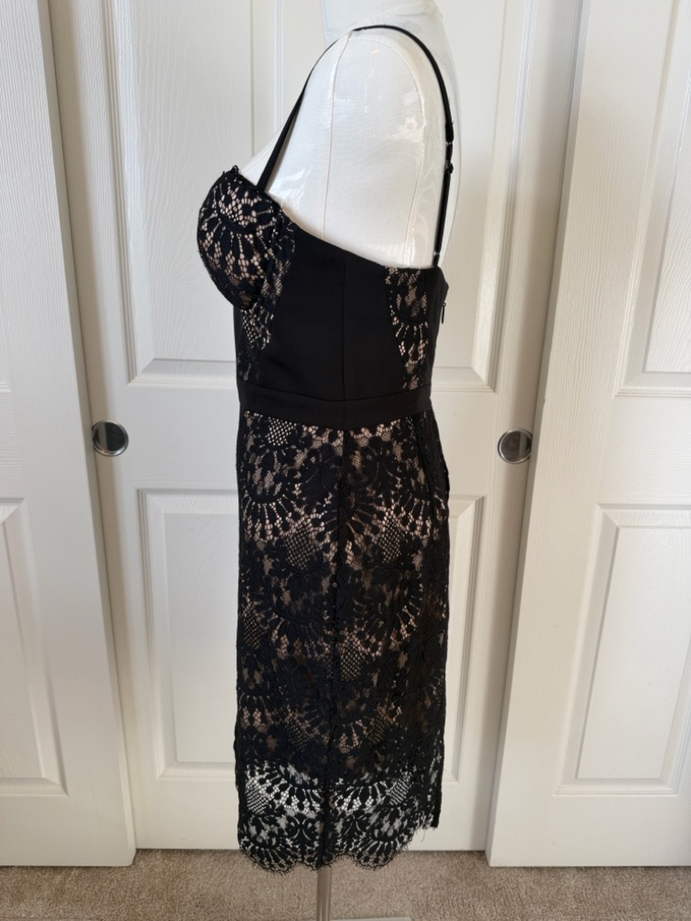 bebe Black Lace Midi Whimsigoth Dress with Nude Lining Size 6 - Picture 2 of 14